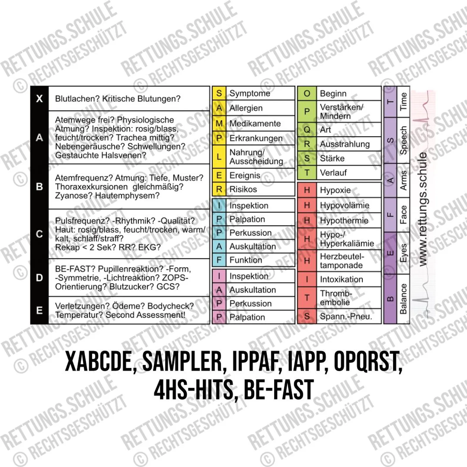 Rettungsdienst Taschenkarte × Notfallmedizin (ABCDE, SAMPLER, IAPP, IPPAF, OPQRST, 4HsHITS, BE-FAST, NEWS 2, GCS, NACA-SCORE, APGAR) – Bild 2